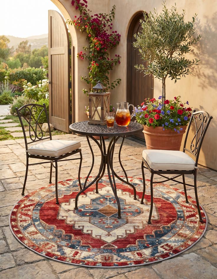 Detail image of 4' x 4' Easy-Clean Traditional Indoor / Outdoor Round Rug