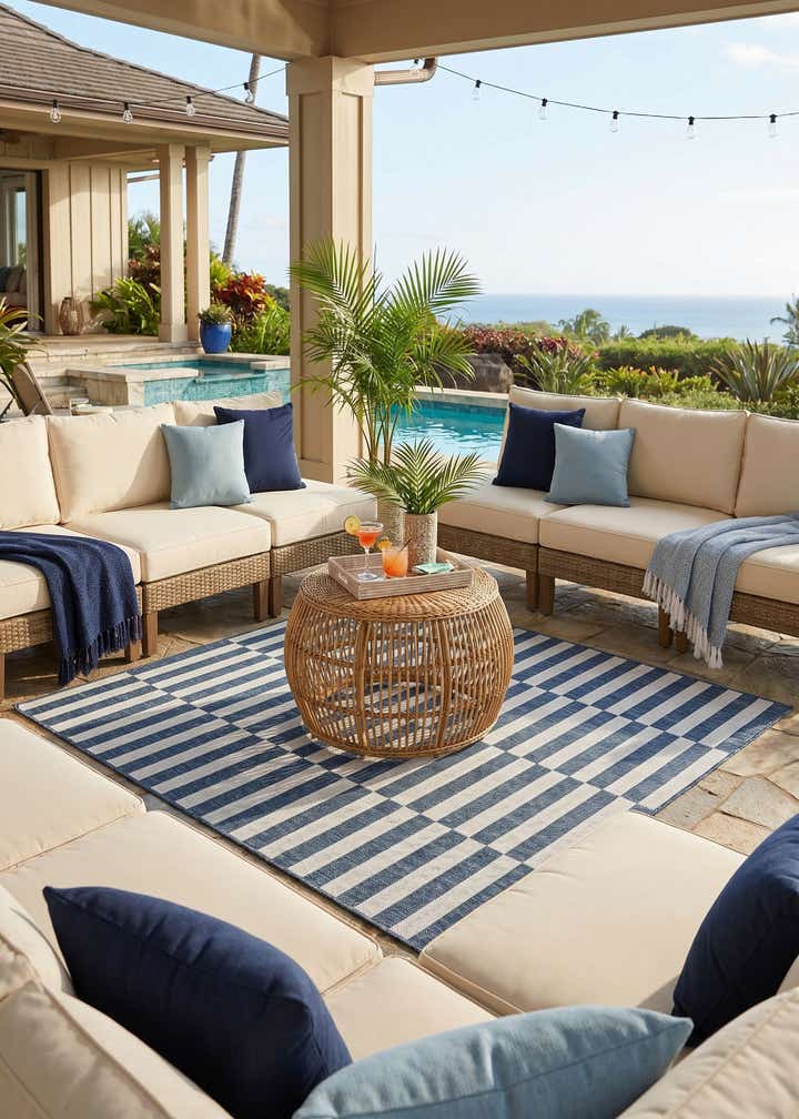 6' x 6' Easy-Clean Striped Indoor / Outdoor Square Rug