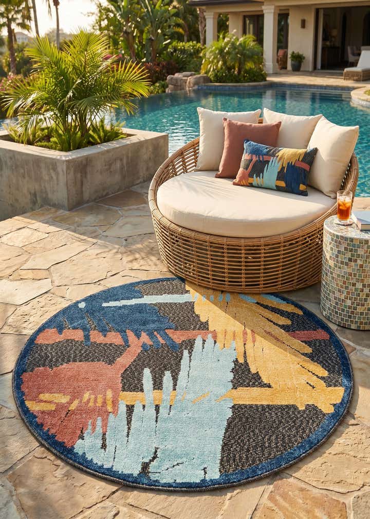 3' 3 x 3' 3 Easy-Clean Belize Indoor / Outdoor Round Rug