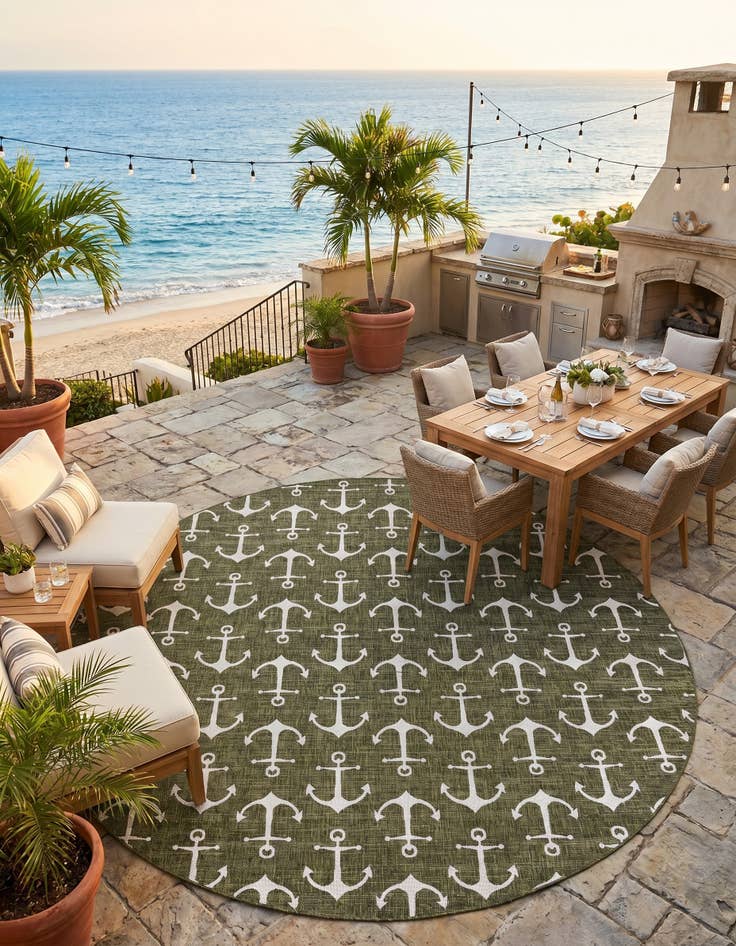 Detail image of 13' x 13' Easy-Clean Coastal Indoor / Outdoor Round Rug