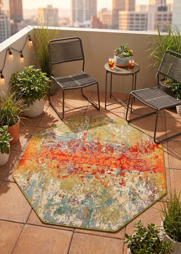 4' x 4' Easy-Clean Modern Indoor / Outdoor Octagon Rug