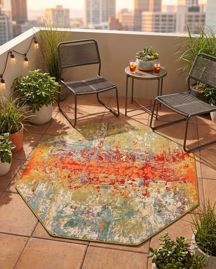 4' x 4' Easy-Clean Modern Indoor / Outdoor Octagon Rug
