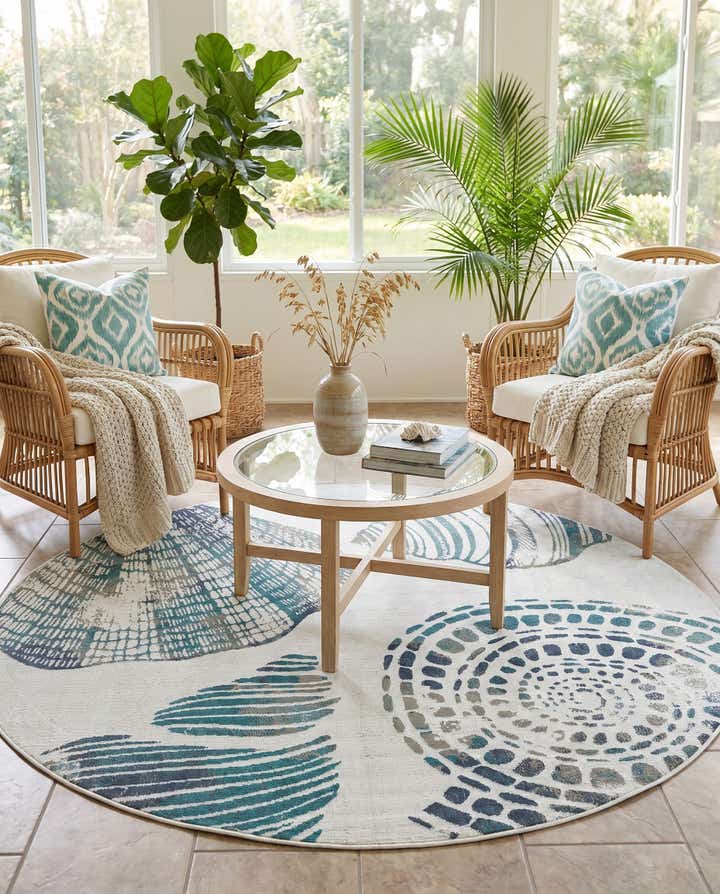 7' x 7' Easy-Clean Coastal Indoor / Outdoor Round Rug