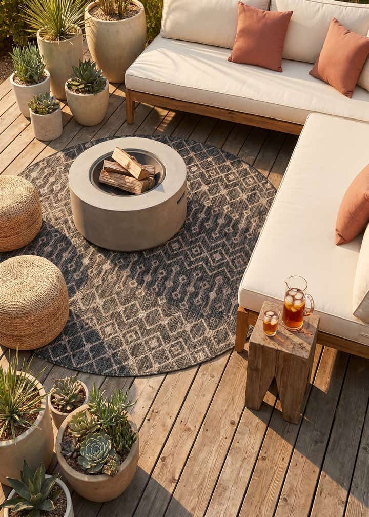 5' 3 x 5' 3 Easy-Clean Trellis Indoor / Outdoor Round Rug