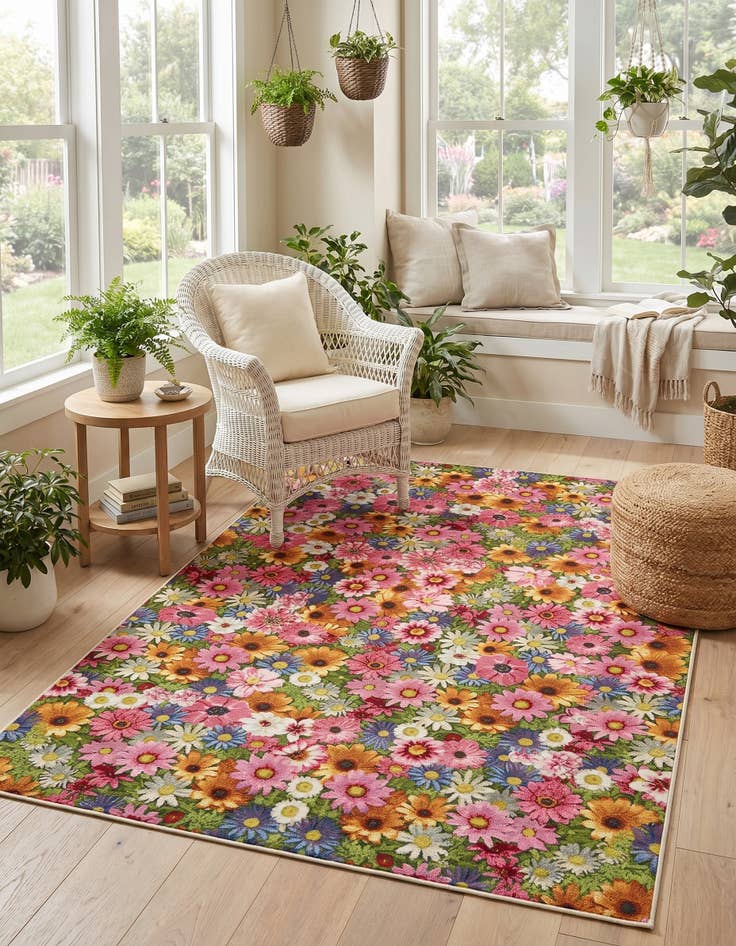 Detail image of 6' x 9' Easy-Clean Botanical Indoor / Outdoor Rug
