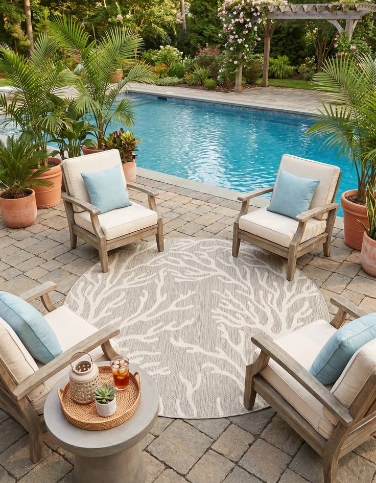 Detail image of 5' 3 x 5' 3 Easy-Clean Coastal Indoor / Outdoor Round Rug
