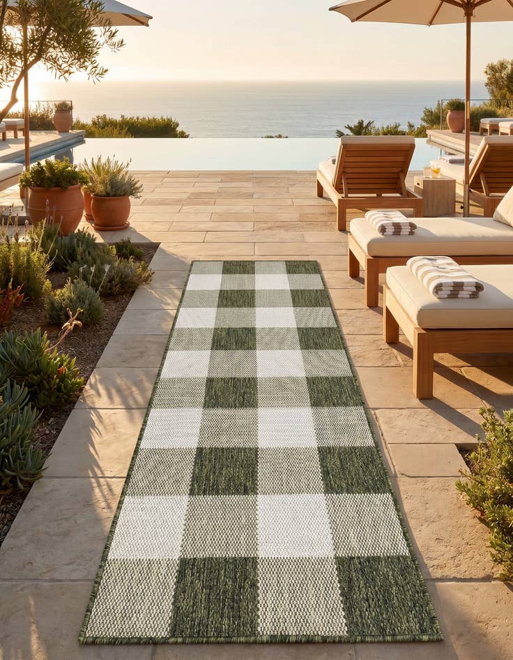 Detail image of 2' x 6' Easy-Clean Checkered Indoor / Outdoor Runner Rug