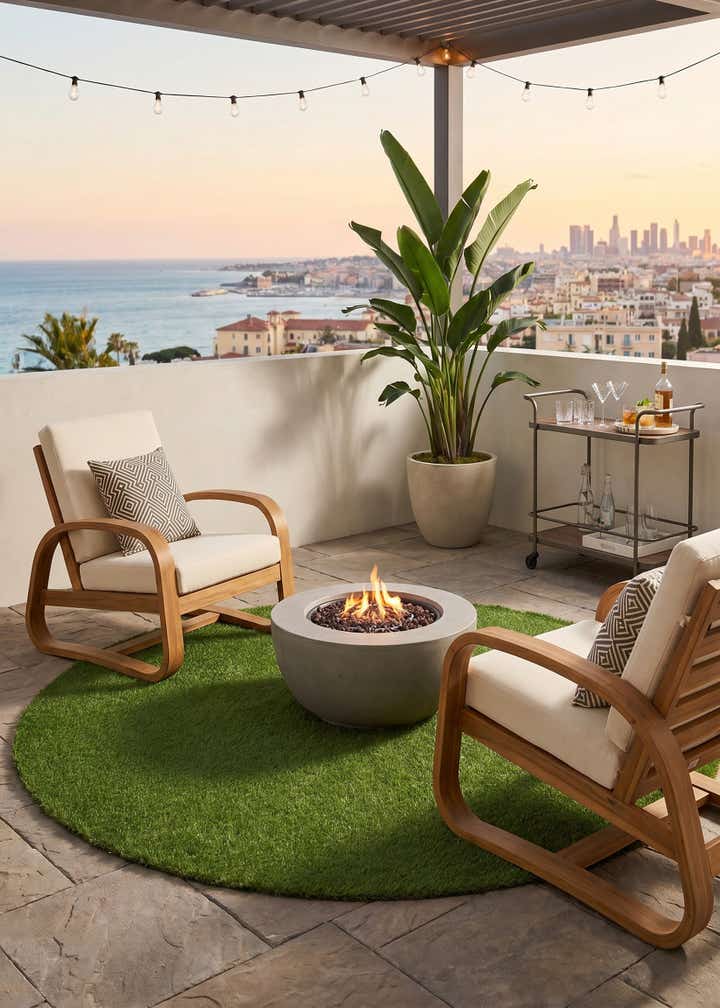 7' 10 x 7' 10 Easy-Clean Grass Indoor / Outdoor Round Rug
