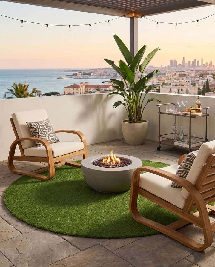 7' 10 x 7' 10 Easy-Clean Grass Indoor / Outdoor Round Rug