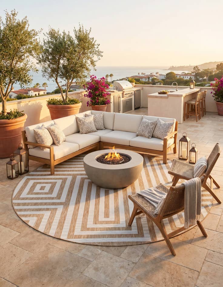 Detail image of 10' x 10' Easy-Clean Modern Indoor / Outdoor Round Rug