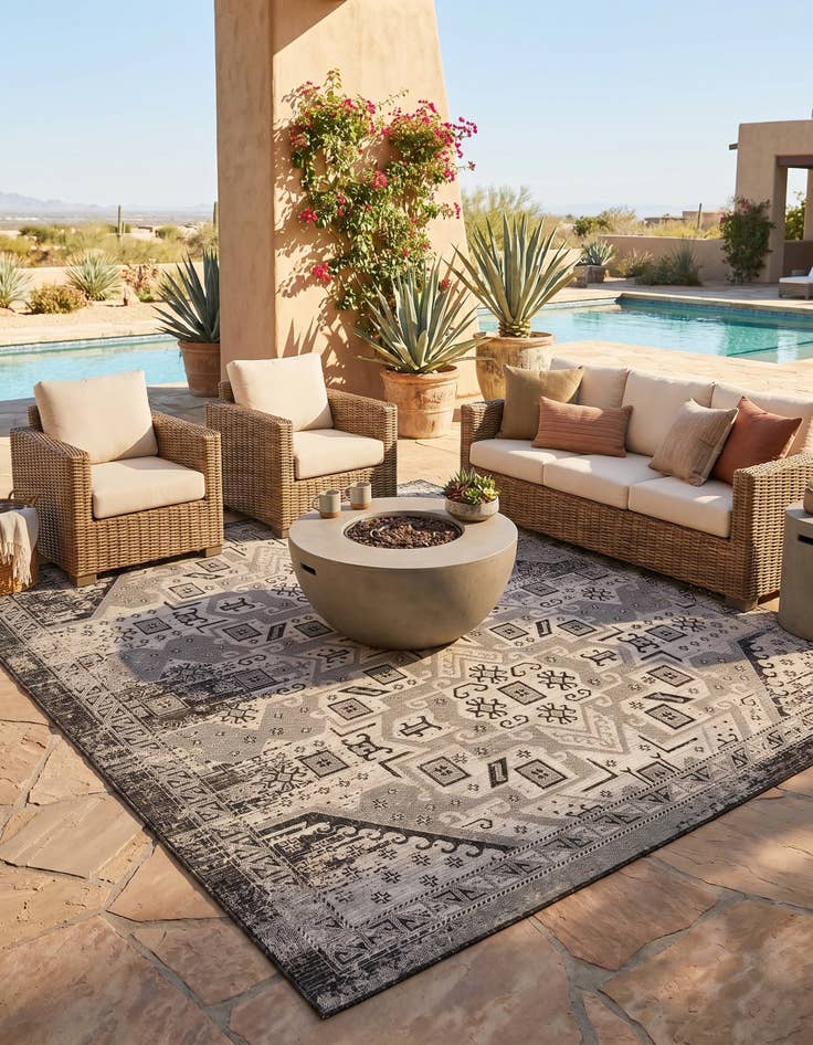 Detail image of 10' x 10' Easy-Clean Aztec Indoor / Outdoor Square Rug