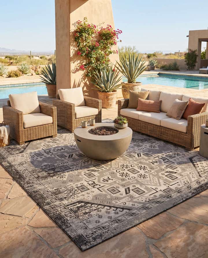 10' x 10' Easy-Clean Aztec Indoor / Outdoor Square Rug