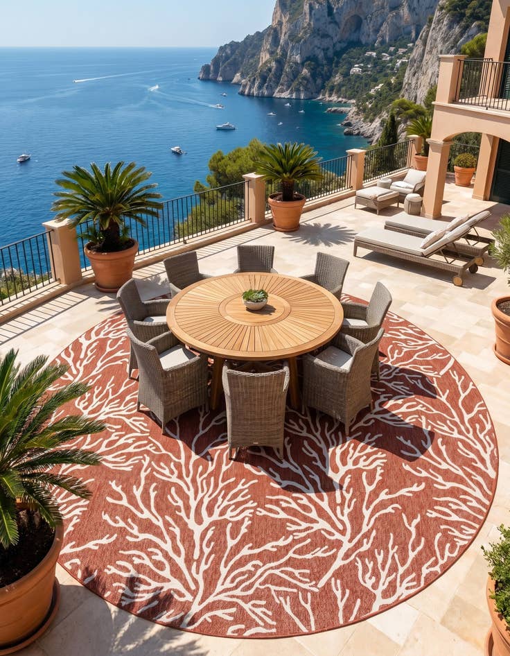 Detail image of 13' x 13' Easy-Clean Coastal Indoor / Outdoor Round Rug