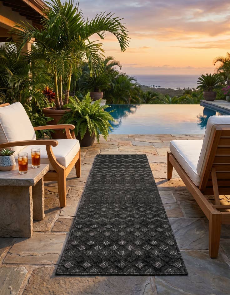Detail image of 2' x 8' Easy-Clean Trellis Textured Indoor / Outdoor Runner Rug