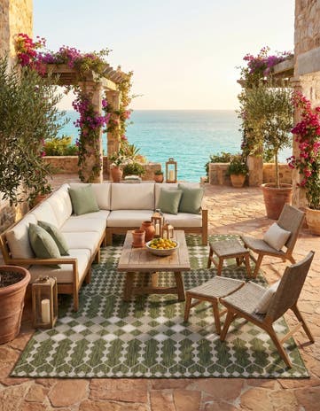 Green Easy-Clean Lattice Indoor / Outdoor Rug