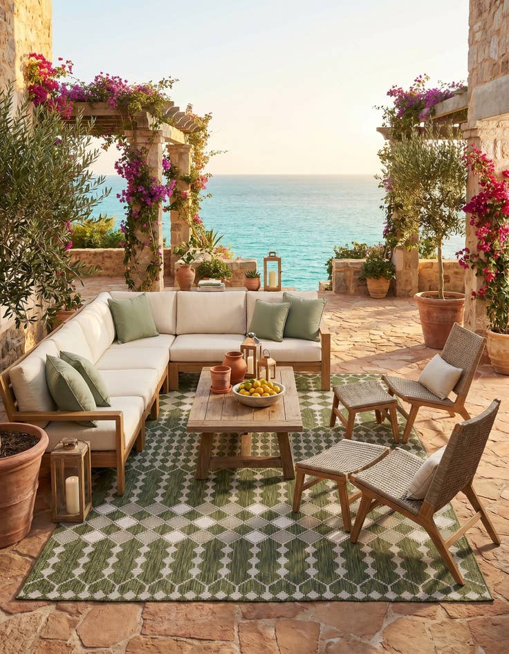 Detail image of 10' x 14' Easy-Clean Trellis Indoor / Outdoor Rug