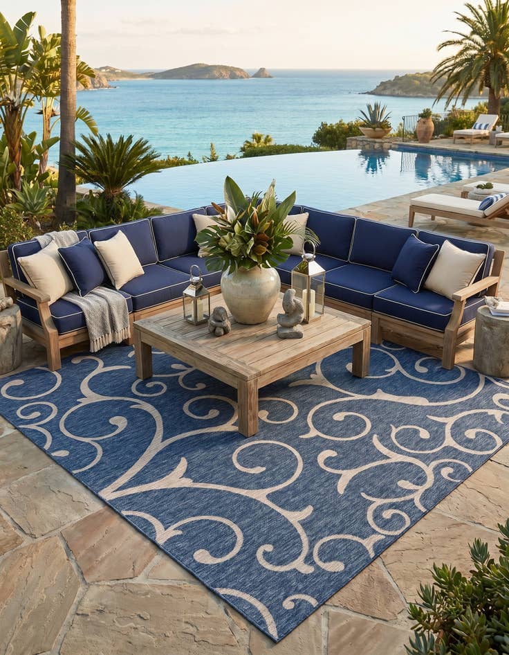 Detail image of 10' 8 x 10' 8 Easy-Clean Botanical Indoor / Outdoor Square Rug