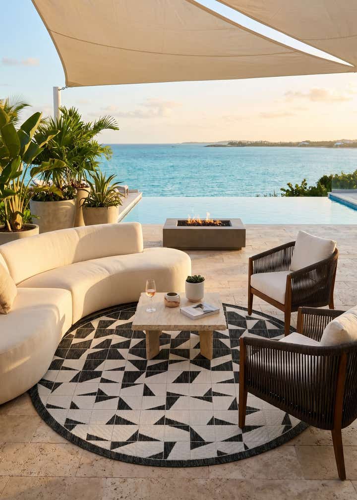 6' x 6' Easy-Clean Modern Indoor / Outdoor Round Rug