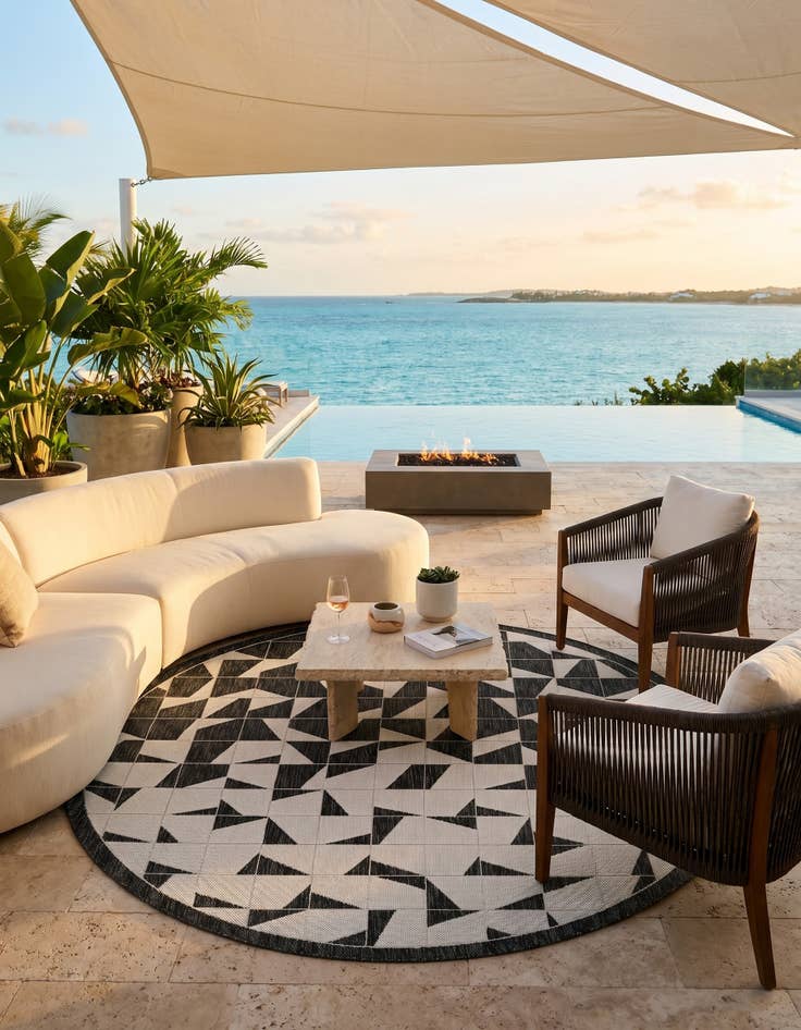 Detail image of 6' x 6' Easy-Clean Modern Indoor / Outdoor Round Rug