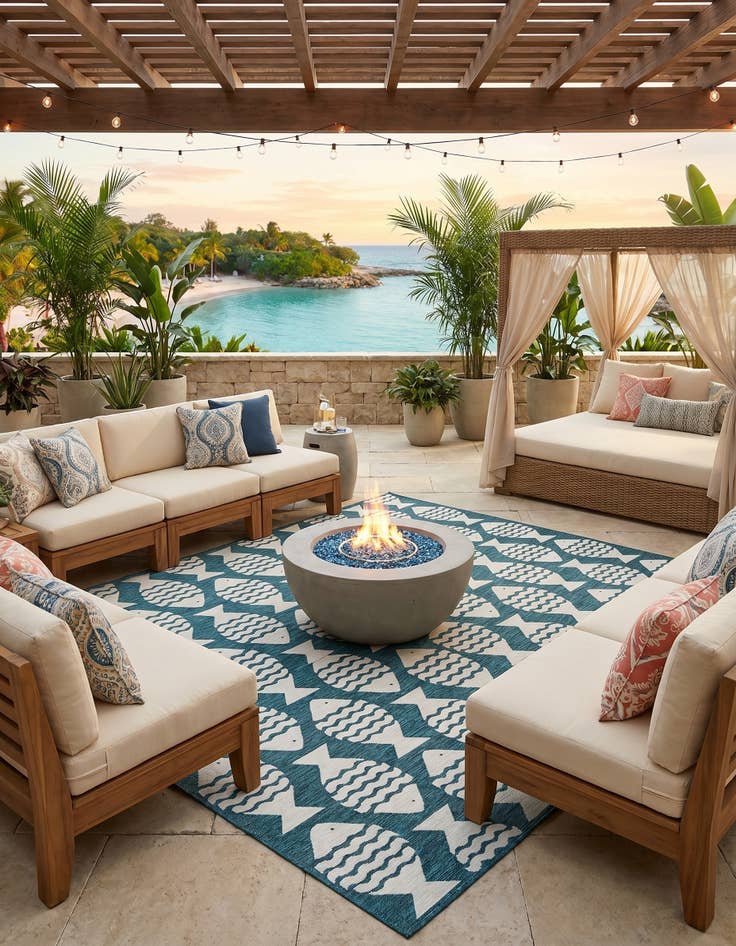 Detail image of 13' x 13' Easy-Clean Coastal Indoor / Outdoor Square Rug