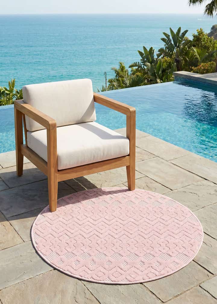 3' x 3' Easy-Clean Trellis Textured Indoor / Outdoor Round Rug