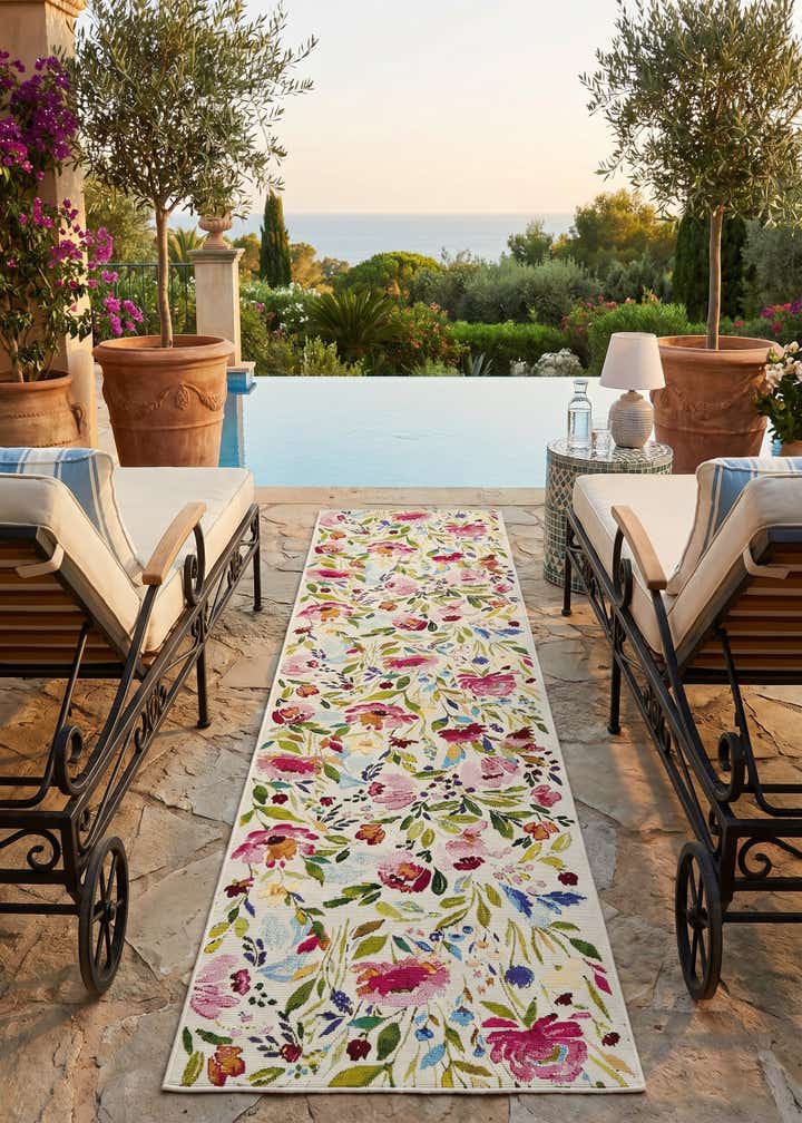 2' 7 x 10' Easy-Clean Botanical Indoor / Outdoor Runner Rug