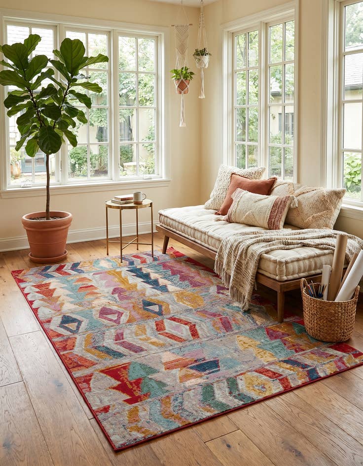Detail image of 5' 3 x 8' Easy-Clean Modern Indoor / Outdoor Rug