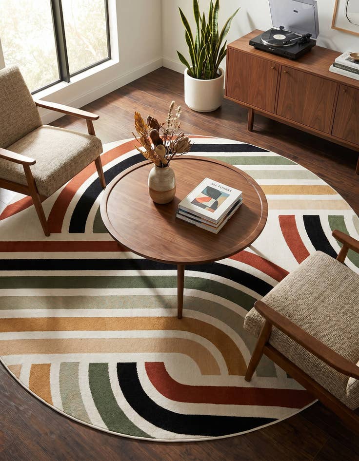 Detail image of 7' 10 x 7' 10 Easy-Clean Modern Indoor / Outdoor Round Rug