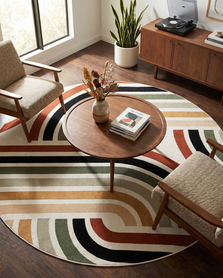 Detail image of 7' 10 x 7' 10 Easy-Clean Modern Indoor / Outdoor Round Rug
