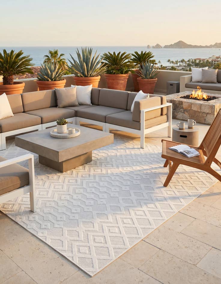 Detail image of 7' 10 x 7' 10 Easy-Clean Trellis Textured Indoor / Outdoor Square Rug