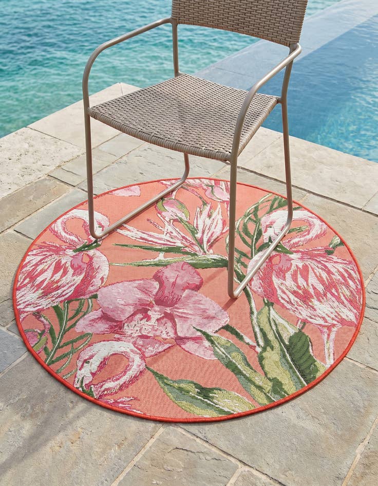 Detail image of 3' x 3' Easy-Clean Botanical Indoor / Outdoor Round Rug