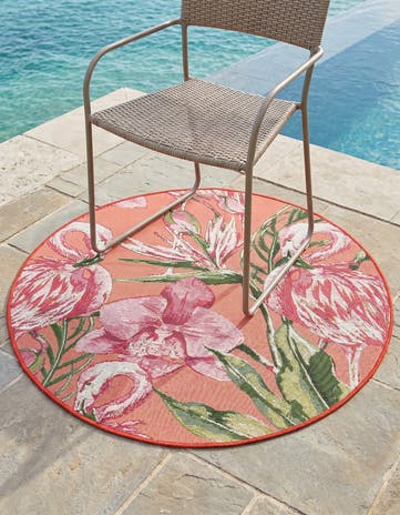 3' x 3' Easy-Clean Botanical Indoor / Outdoor Round Rug