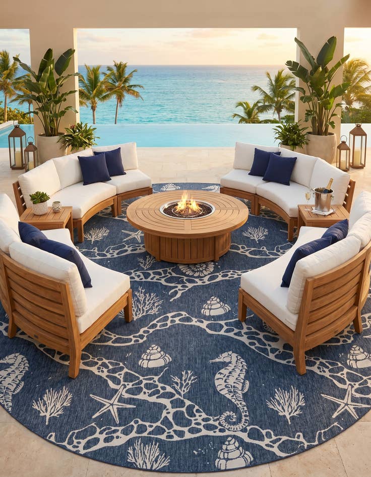 Detail image of 13' x 13' Easy-Clean Coastal Indoor / Outdoor Round Rug