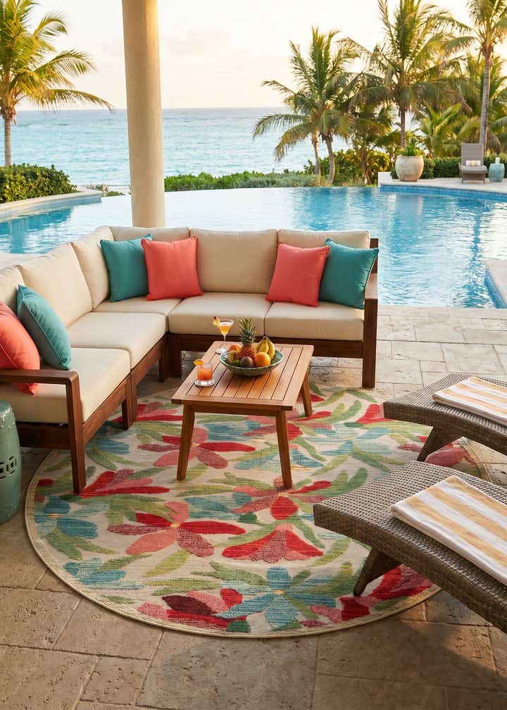 7' 10 x 7' 10 Easy-Clean Casablanca Indoor / Outdoor Round Rug