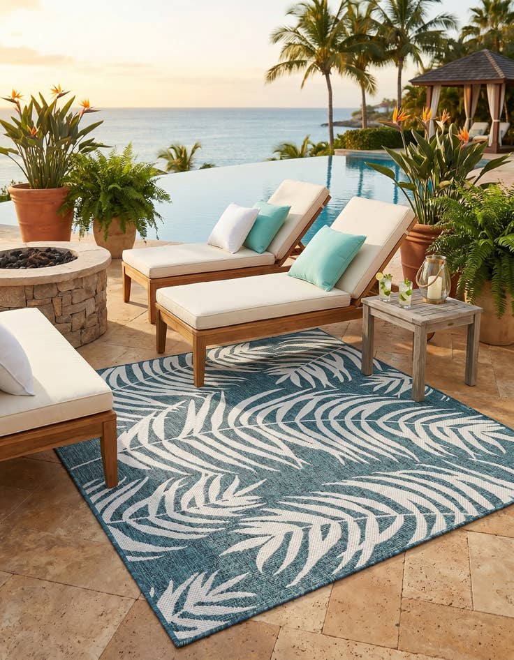 Detail image of 5' 3 x 5' 3 Easy-Clean Botanical Indoor / Outdoor Square Rug