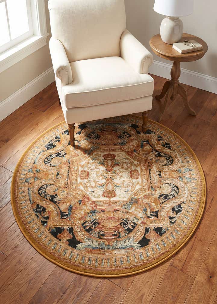 4' x 4' Easy-Clean Traditional Indoor / Outdoor Round Rug