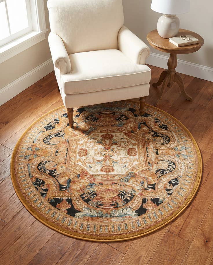 Detail image of 4' x 4' Easy-Clean Traditional Indoor / Outdoor Round Rug
