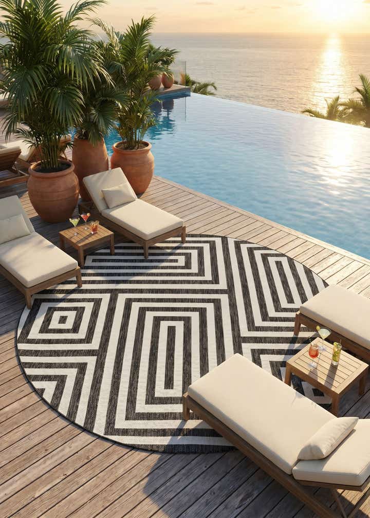 10' x 10' Easy-Clean Modern Indoor / Outdoor Round Rug