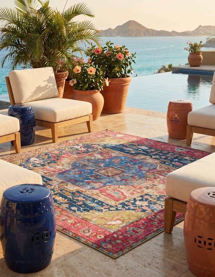 Detail image of 5' 3 x 5' 3 Easy-Clean Traditional Indoor / Outdoor Square Rug
