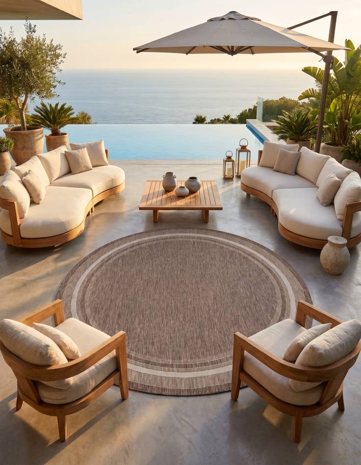 Detail image of 10' x 10' Easy-Clean Border Indoor / Outdoor Round Rug