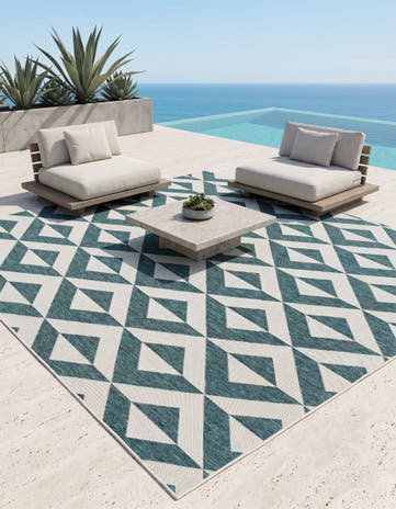 Teal Easy-Clean Jill Zarin Napa Indoor / Outdoor Square Rug