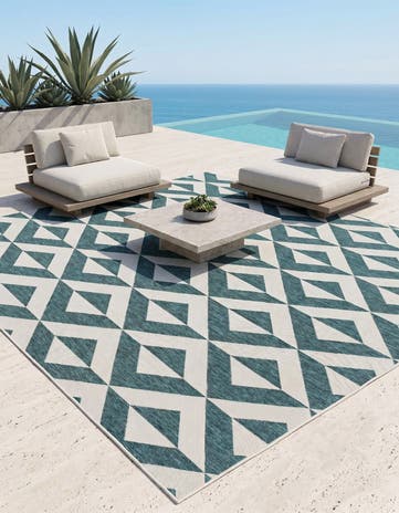 Teal Easy-Clean Jill Zarin Napa Indoor / Outdoor Square Rug