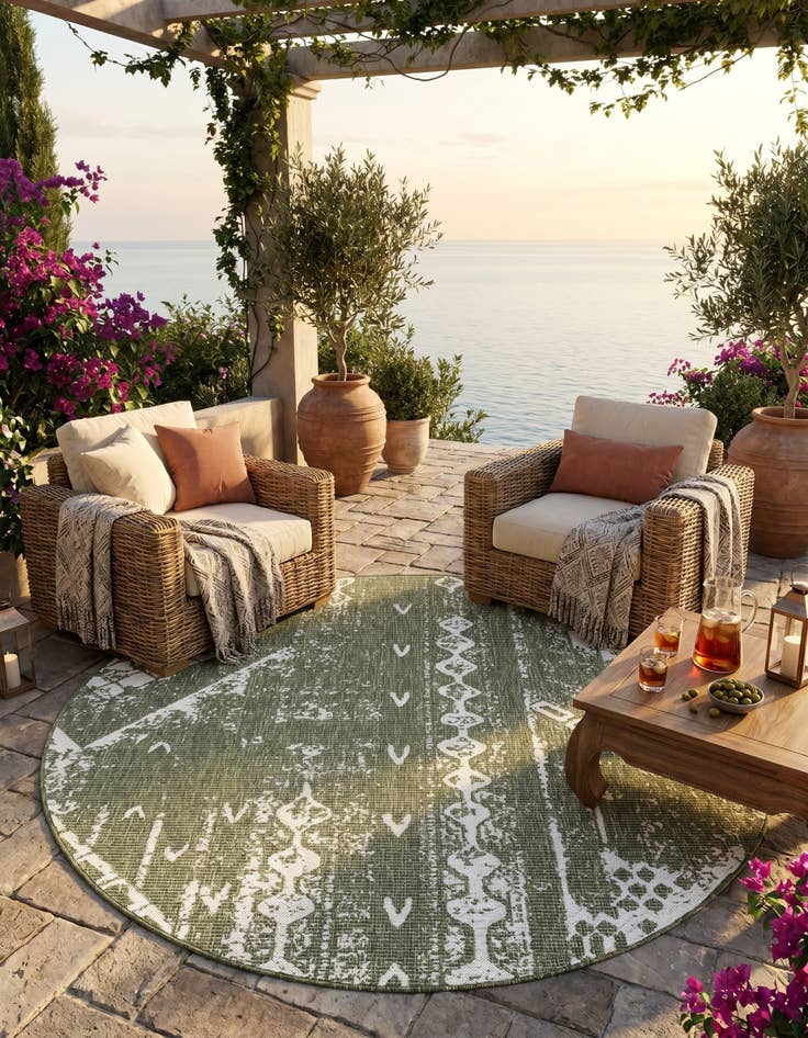 Detail image of 6' x 6' Easy-Clean Bohemian Indoor / Outdoor Round Rug