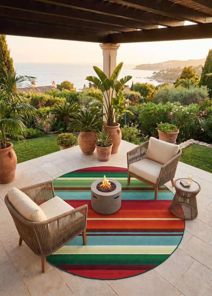7' 10 x 7' 10 Easy-Clean Modern Indoor / Outdoor Round Rug