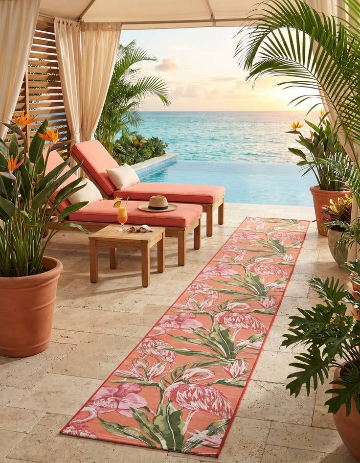Detail image of 2' 7 x 12' Easy-Clean Botanical Indoor / Outdoor Runner Rug