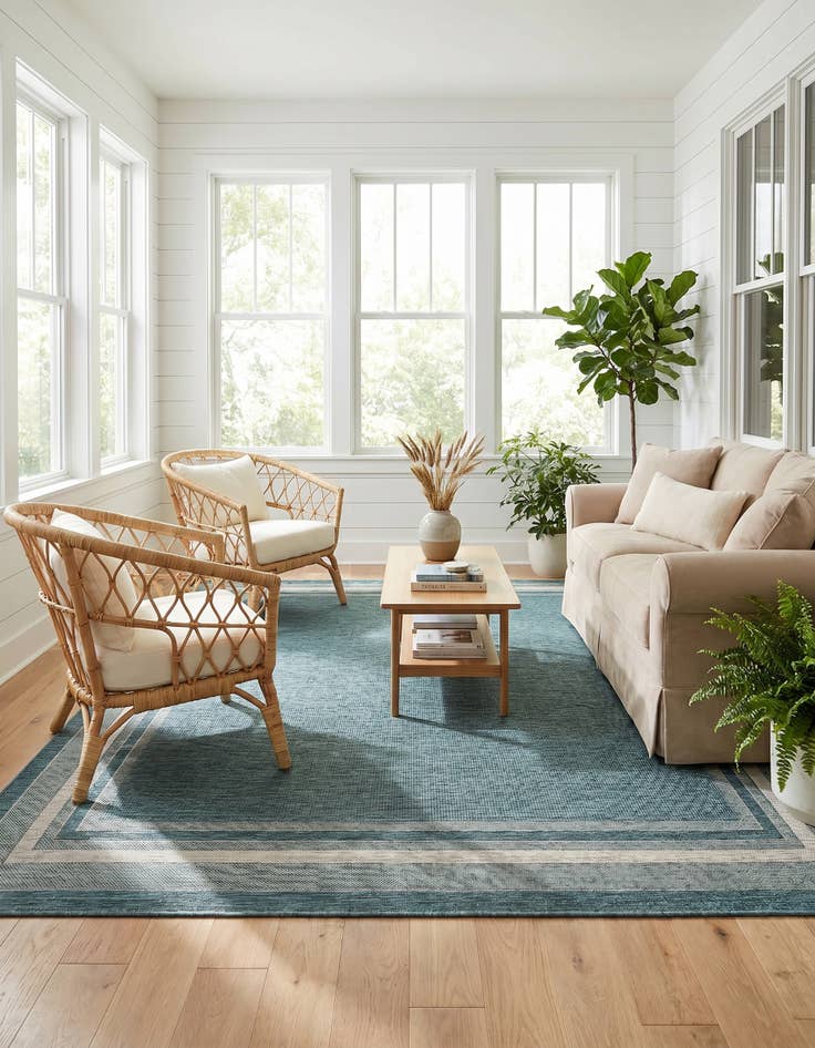 Detail image of 10' x 10' Easy-Clean Border Indoor / Outdoor Square Rug