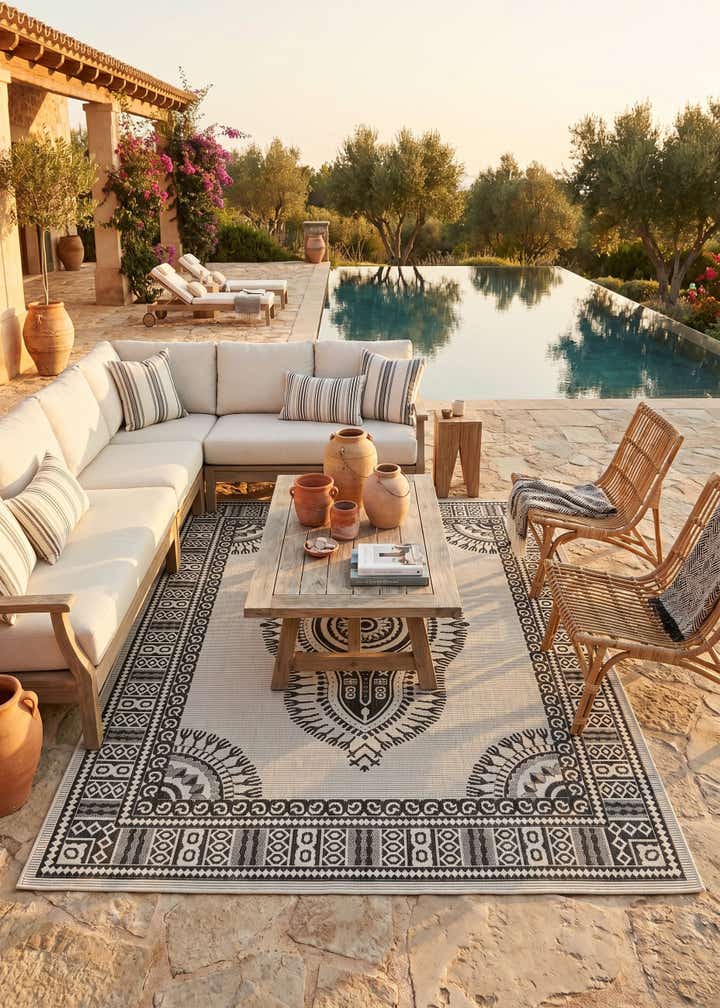 7' 10 x 10' Easy-Clean Traditional Indoor / Outdoor Rug