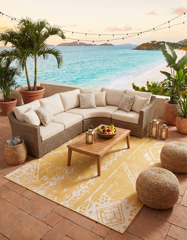 Detail image of 7' x 7' Easy-Clean Bohemian Indoor / Outdoor Square Rug