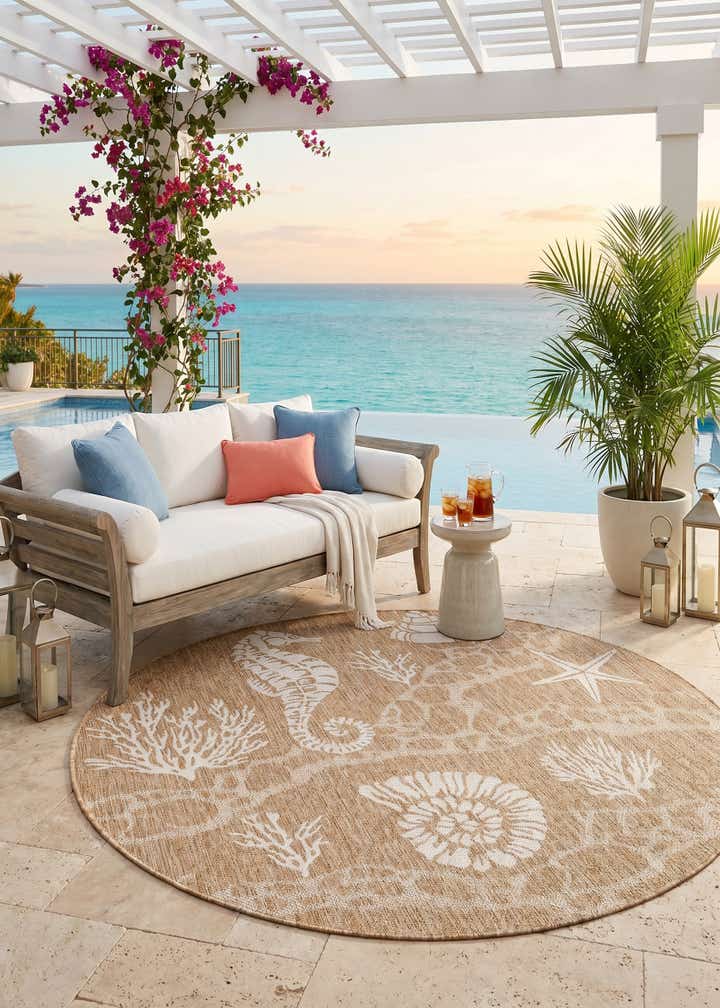 5' 3 x 5' 3 Easy-Clean Coastal Indoor / Outdoor Round Rug