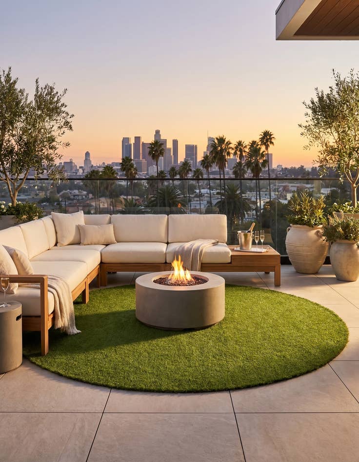 Detail image of 7' 10 x 7' 10 Easy-Clean Grass Indoor / Outdoor Round Rug